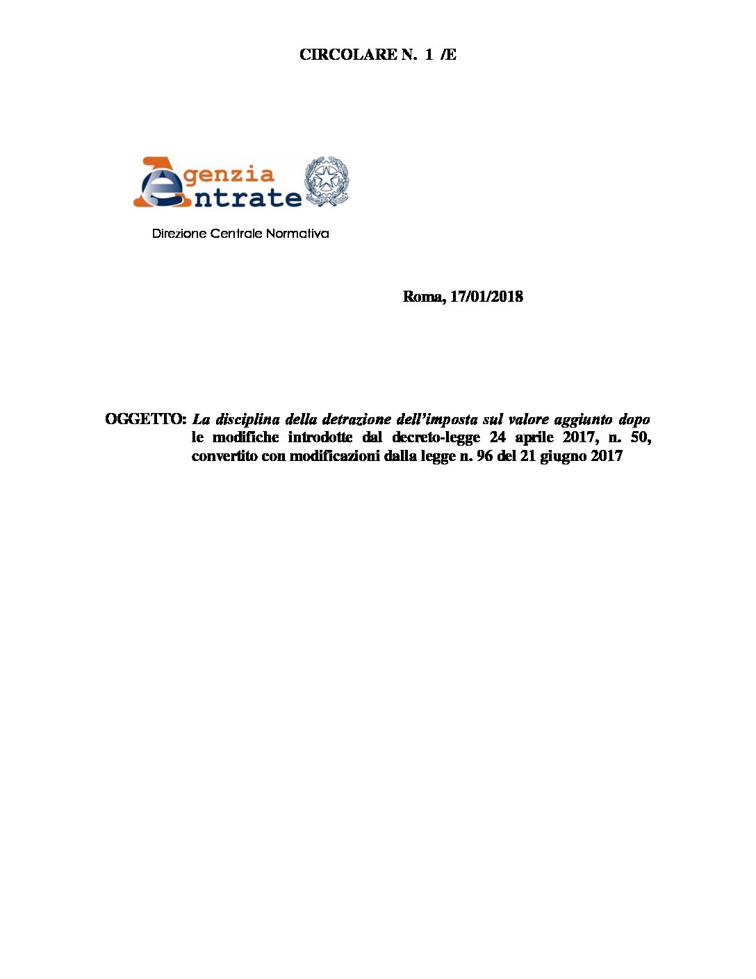 circolare 1 2018 agenzia entrate