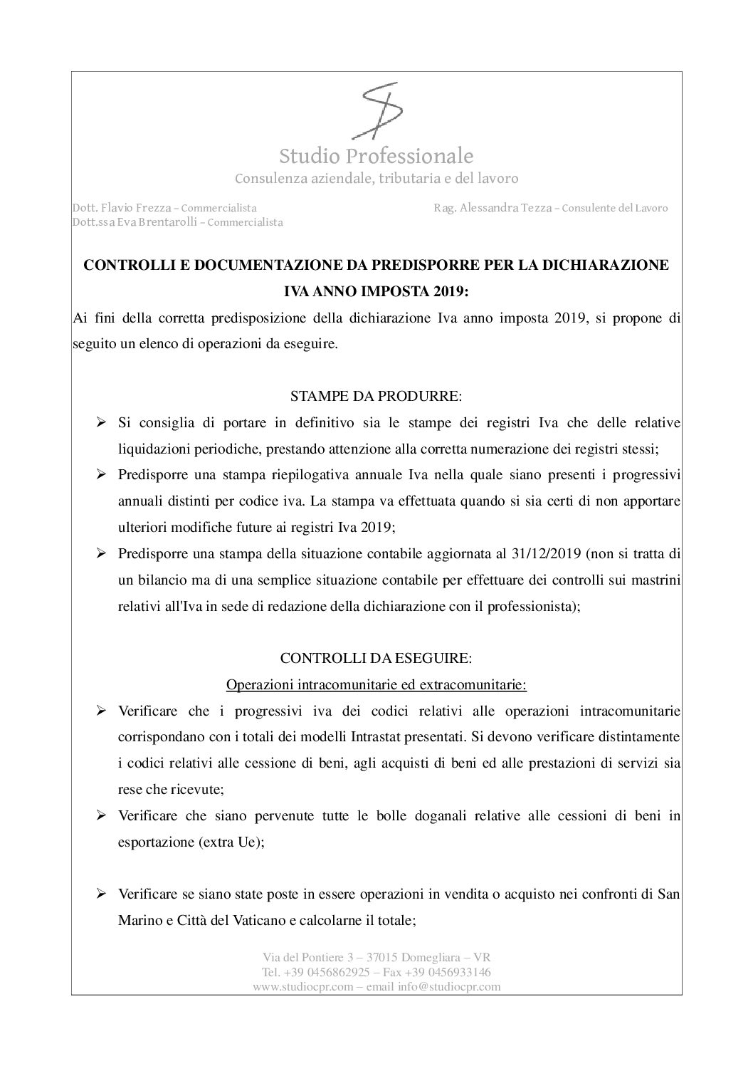 LISTA DI CONTROLLO IVA 2020