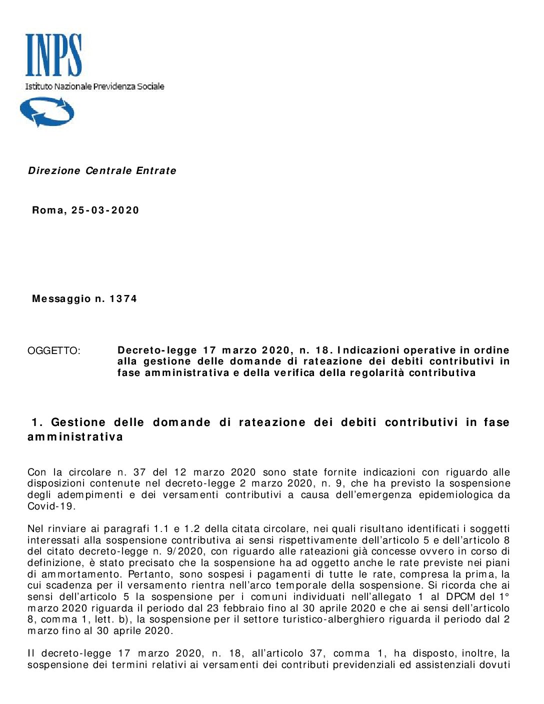 Messaggio numero 1374 del 25-03-2020