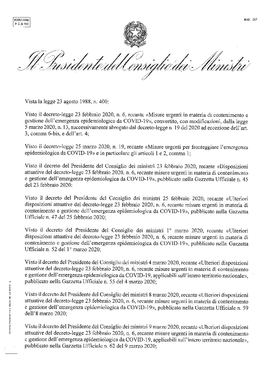 DPCM e allegato del 26 aprile 2020