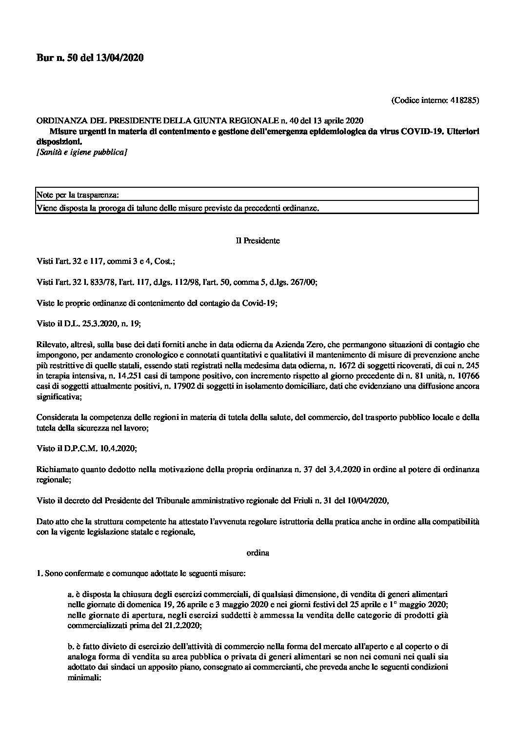 ORDINANZA VENETO 13 04 2020