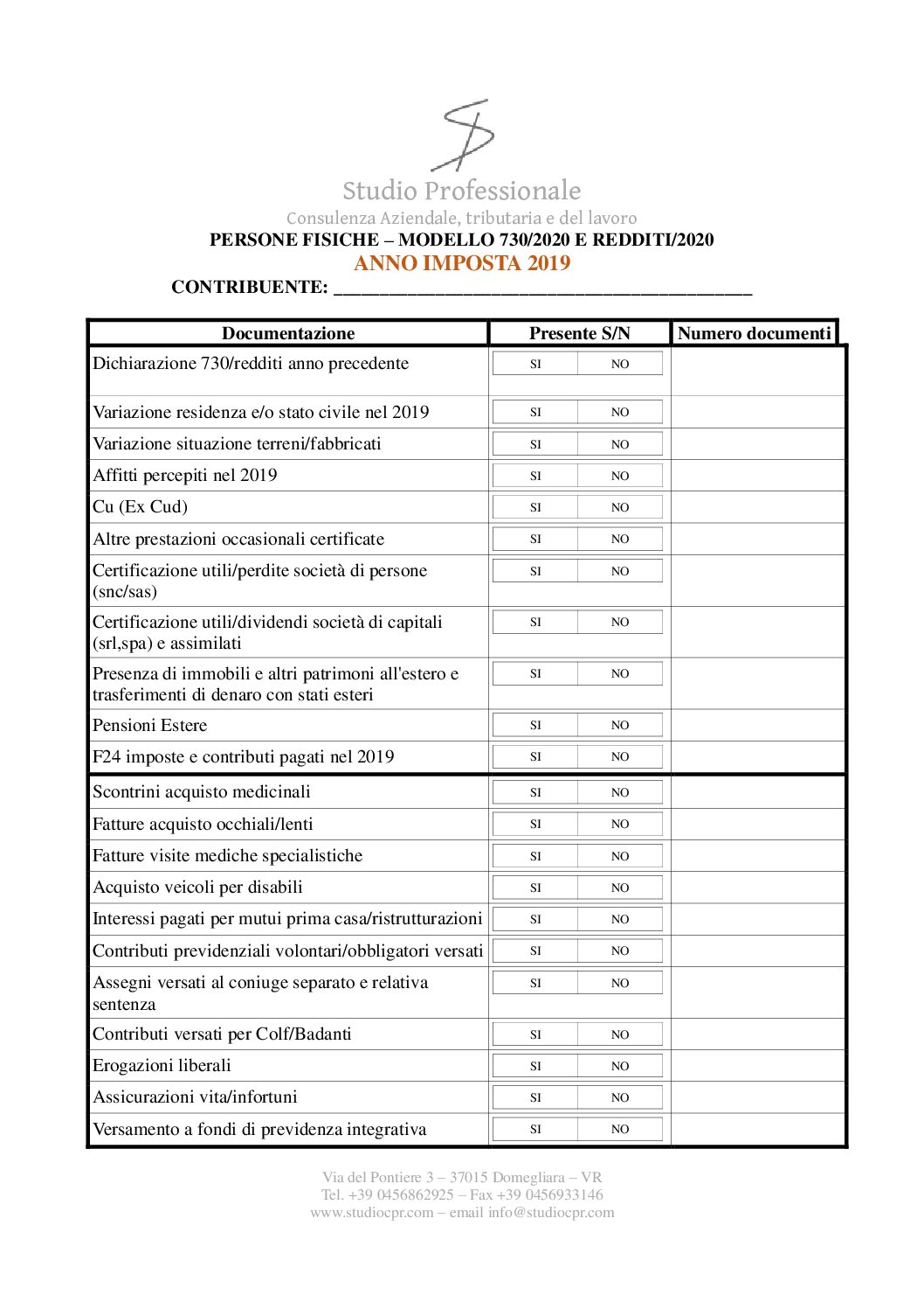 documenti per redditi 2020