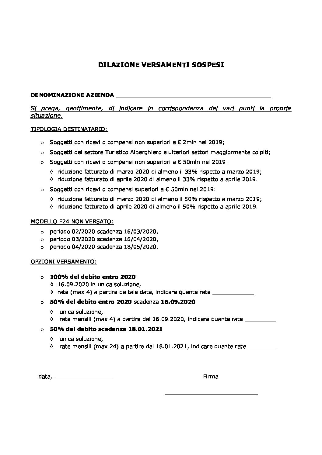 DILAZIONE f24 SOSPESI PER COVID