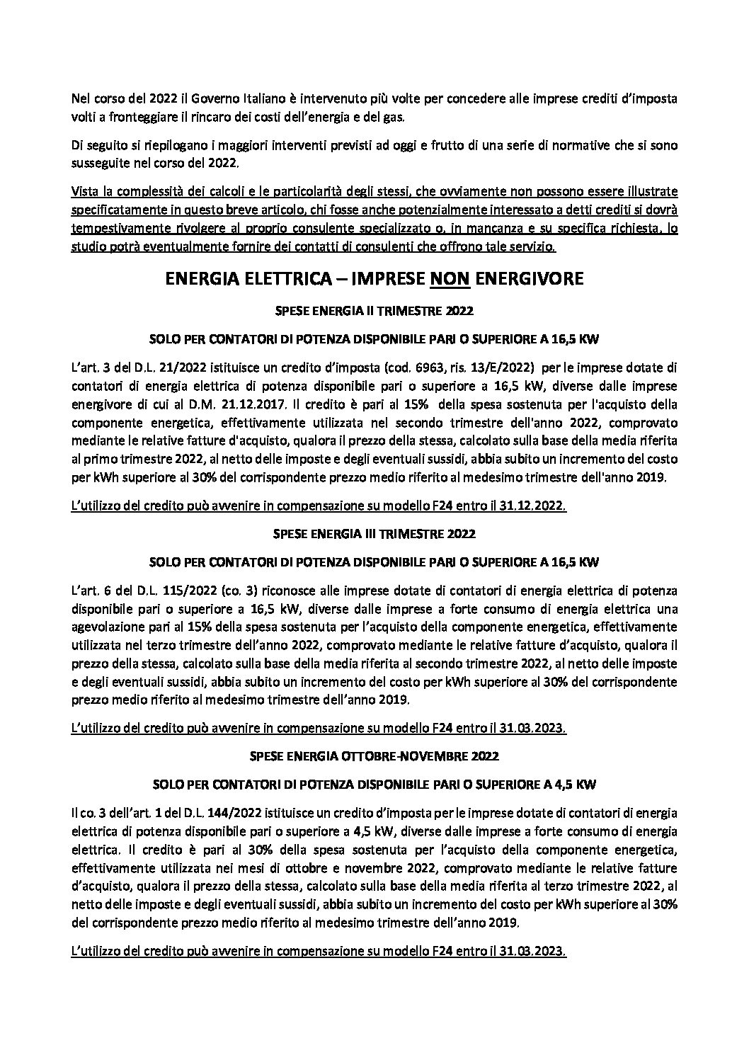 RIEPILOGO CREDITI ENERGIA 03 10 2022