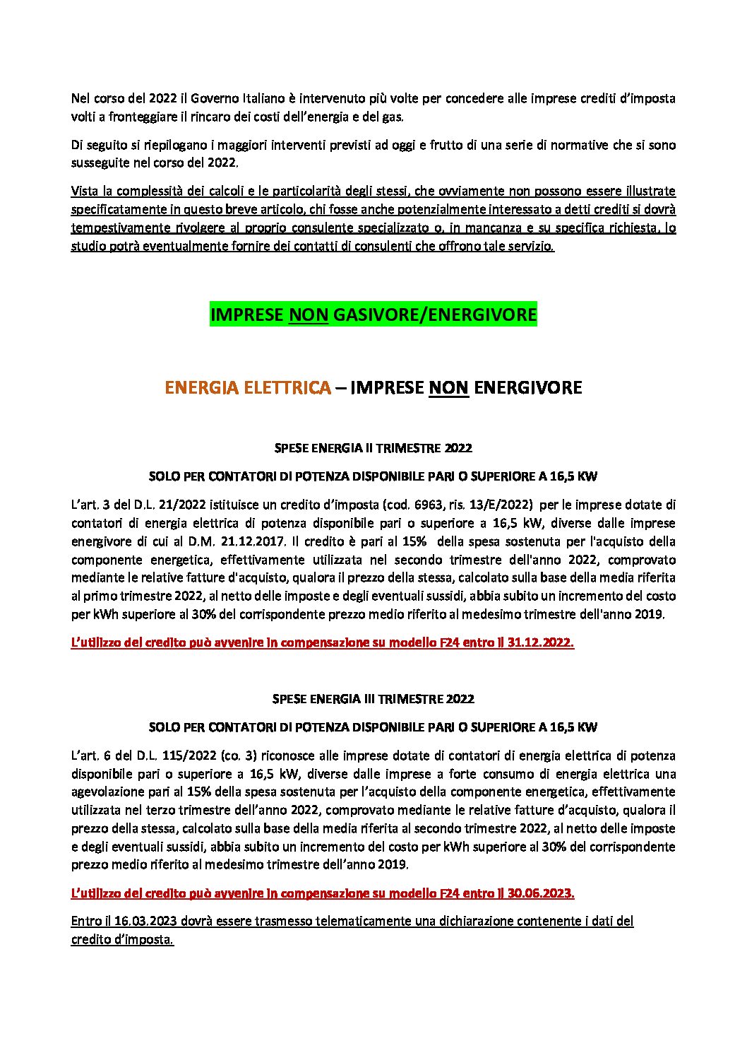 RIEPILOGO CREDITI ENERGIA 01 12 2022