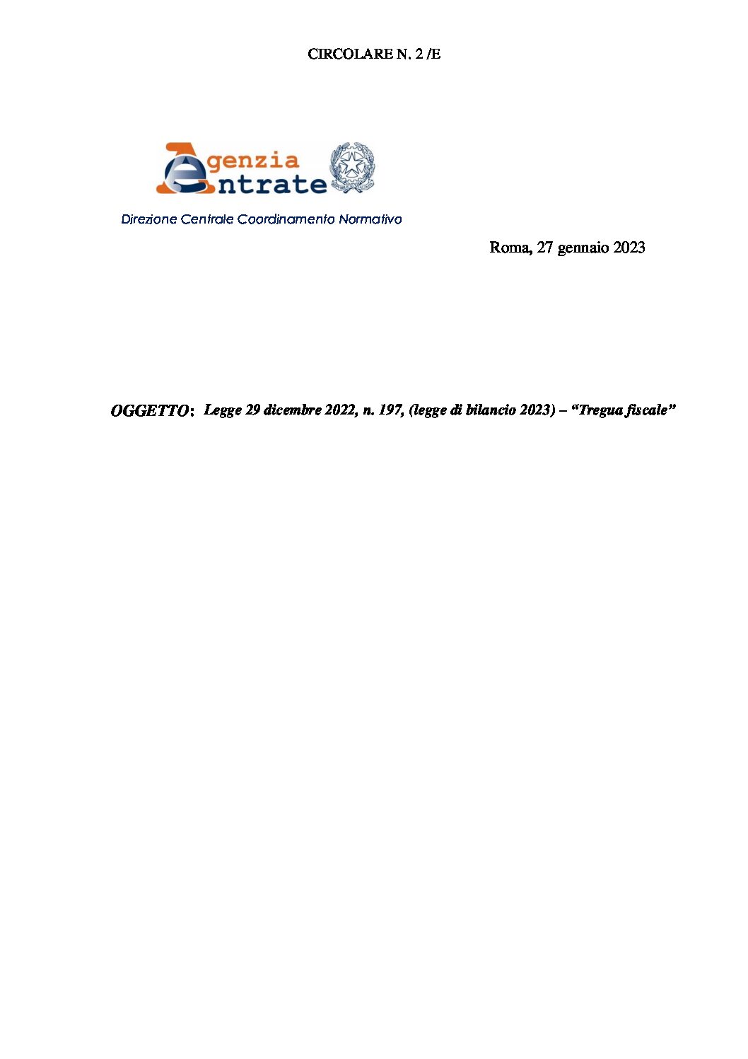 Circolare n 2 tregua fiscale