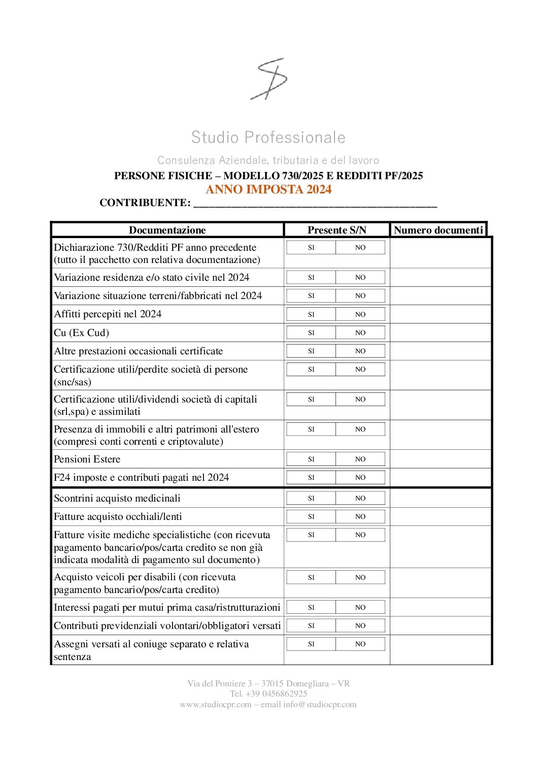 documenti per redditi 2025